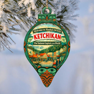 Ketchikan Alaska Wooden Christmas Ornament – Salmon Capital Alaska Souvenir by G. DeBrekht – 8701074