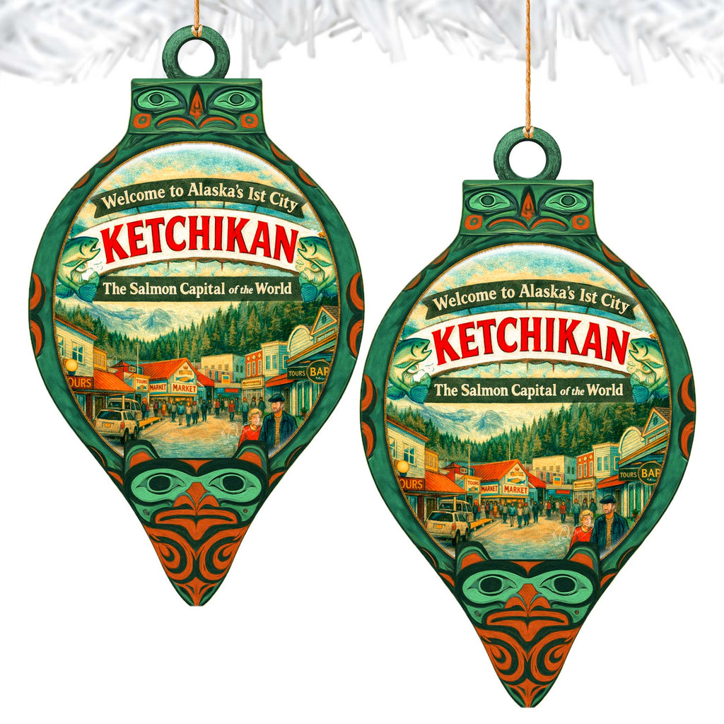 Ketchikan Alaska Wooden Christmas Ornament – Salmon Capital Alaska Souvenir by G. DeBrekht – 8701074