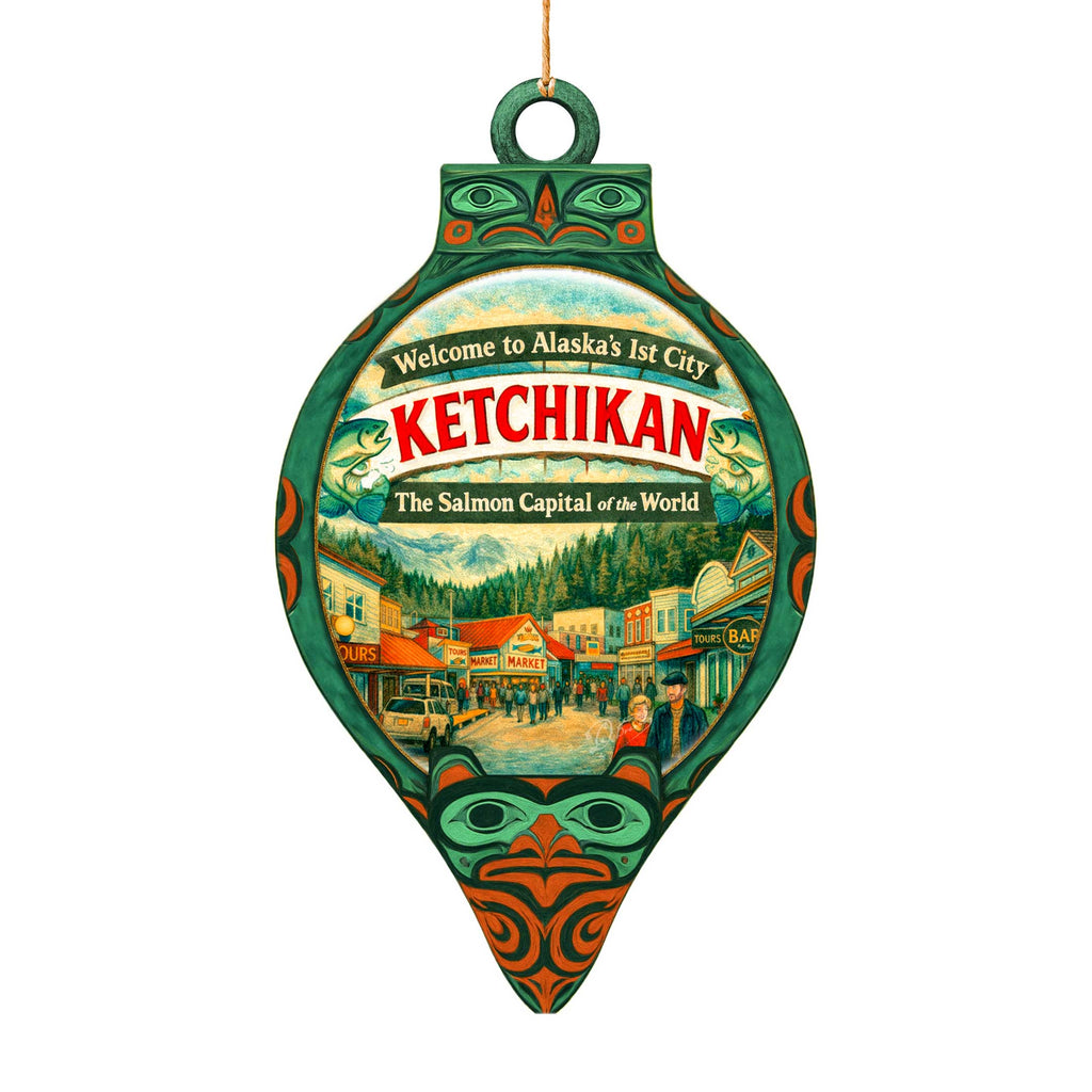 Ketchikan Alaska Wooden Christmas Ornament – Salmon Capital Alaska Souvenir by G. DeBrekht – 8701074