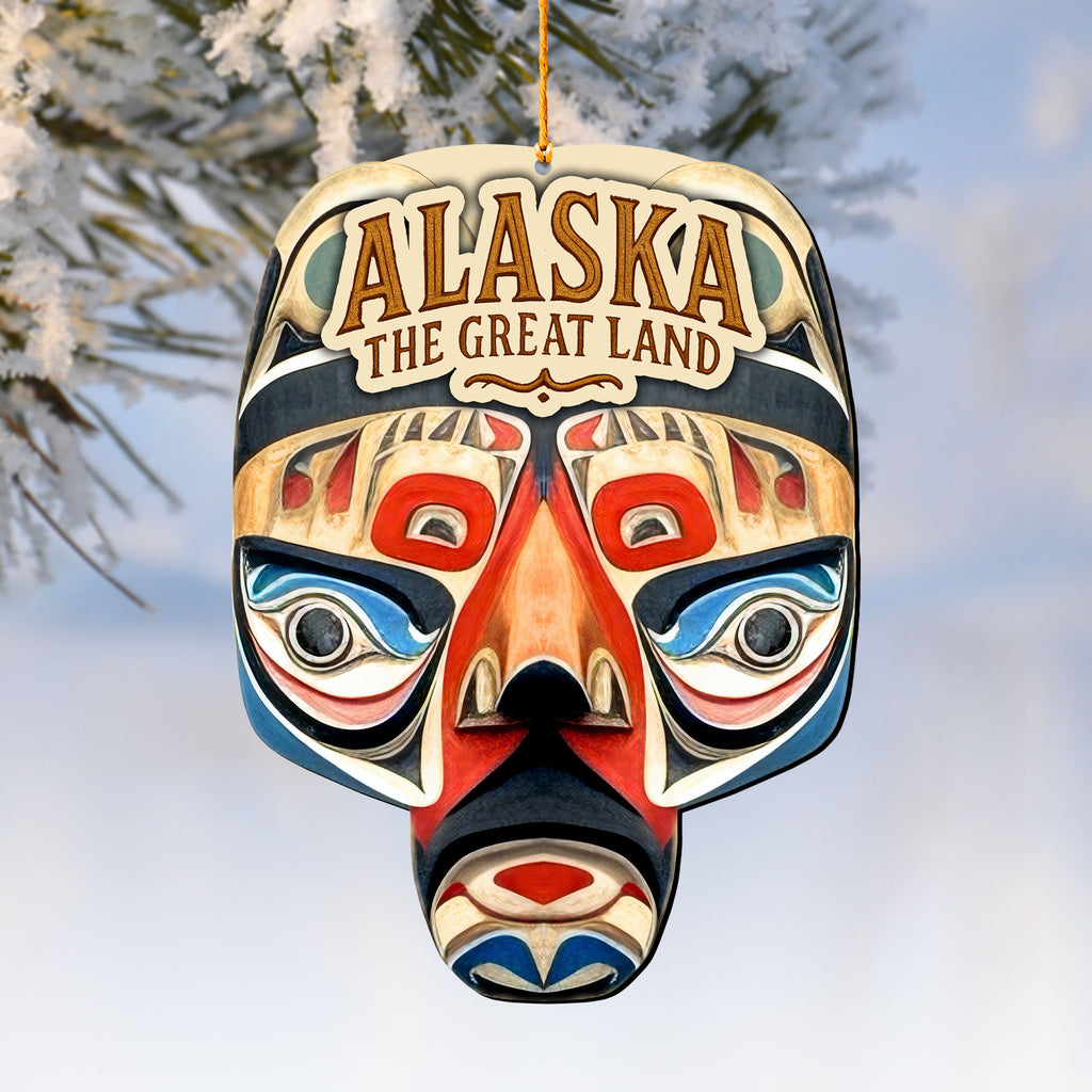 Alaska Tribal Mask Wooden Ornament – “The Great Land” Keepsake Decor by G. DeBrekht - Wildlife Holiday Décor - 8710142
