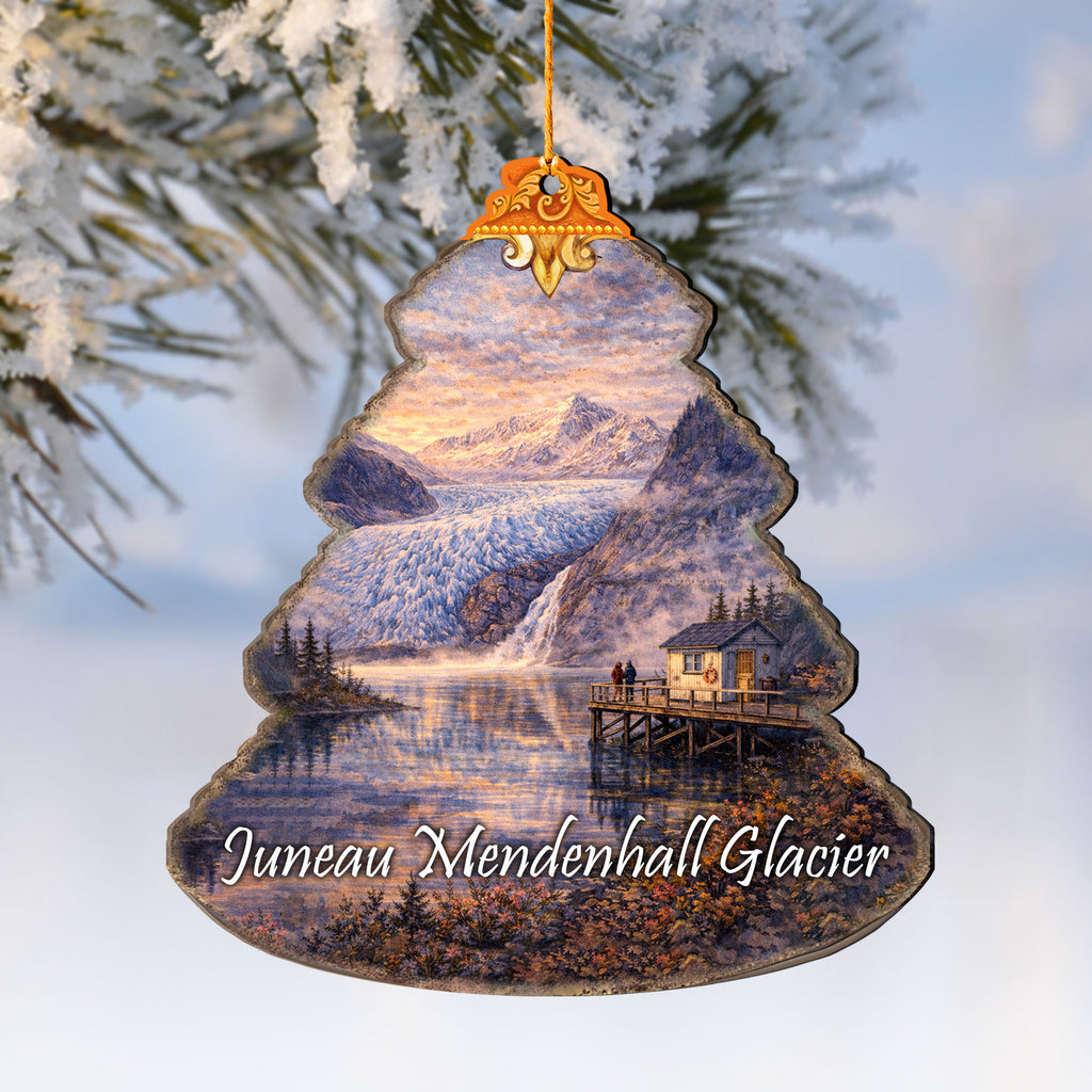 Juneau Mendenhall Glacier Wooden Ornament – Alaska Wildlife Décor by G. DeBrekht - Wildlife Holiday Décor - 8710152