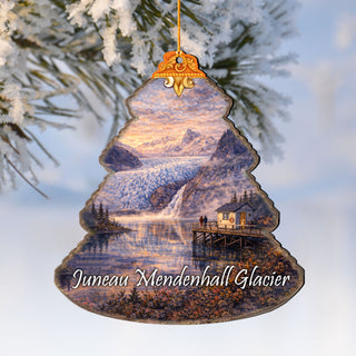 Juneau Mendenhall Glacier Wooden Ornament – Alaska Wildlife Décor by G. DeBrekht - Wildlife Holiday Décor - 8710152