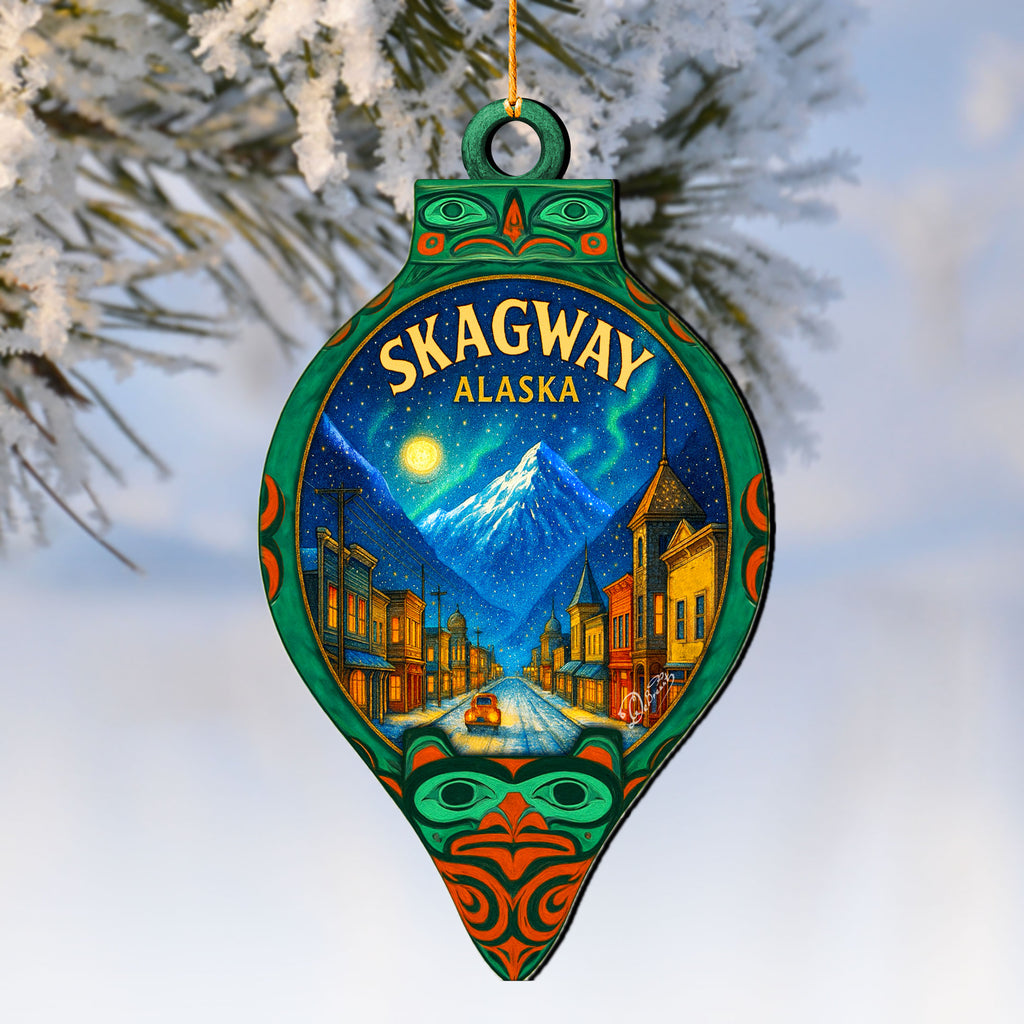 Skagway Alaska Northern Lights Wooden Ornament – The Great Land Wildlife Décor by G. DeBrekht - Wildlife Holiday Décor - 8710164