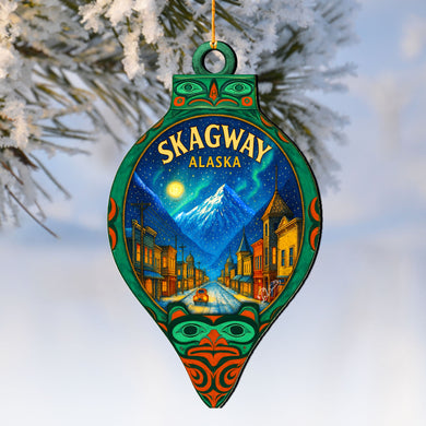 Skagway Alaska Northern Lights Wooden Ornament – The Great Land Wildlife Décor by G. DeBrekht - Wildlife Holiday Décor - 8710164