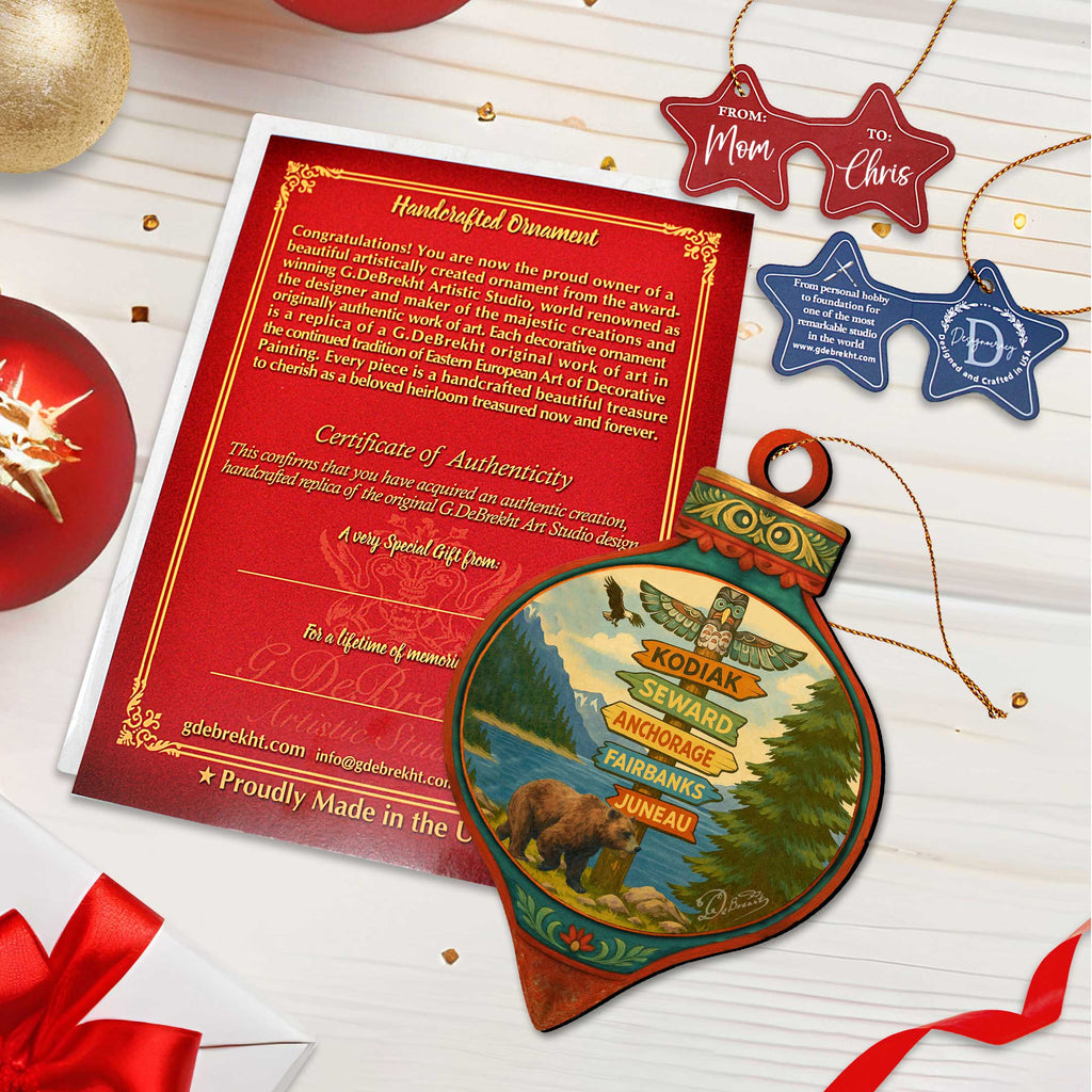 Northern Harbor Signpost Wooden Ornament – Wildlife Décor by G. DeBrekht - Wildlife Holiday Décor - 8710172