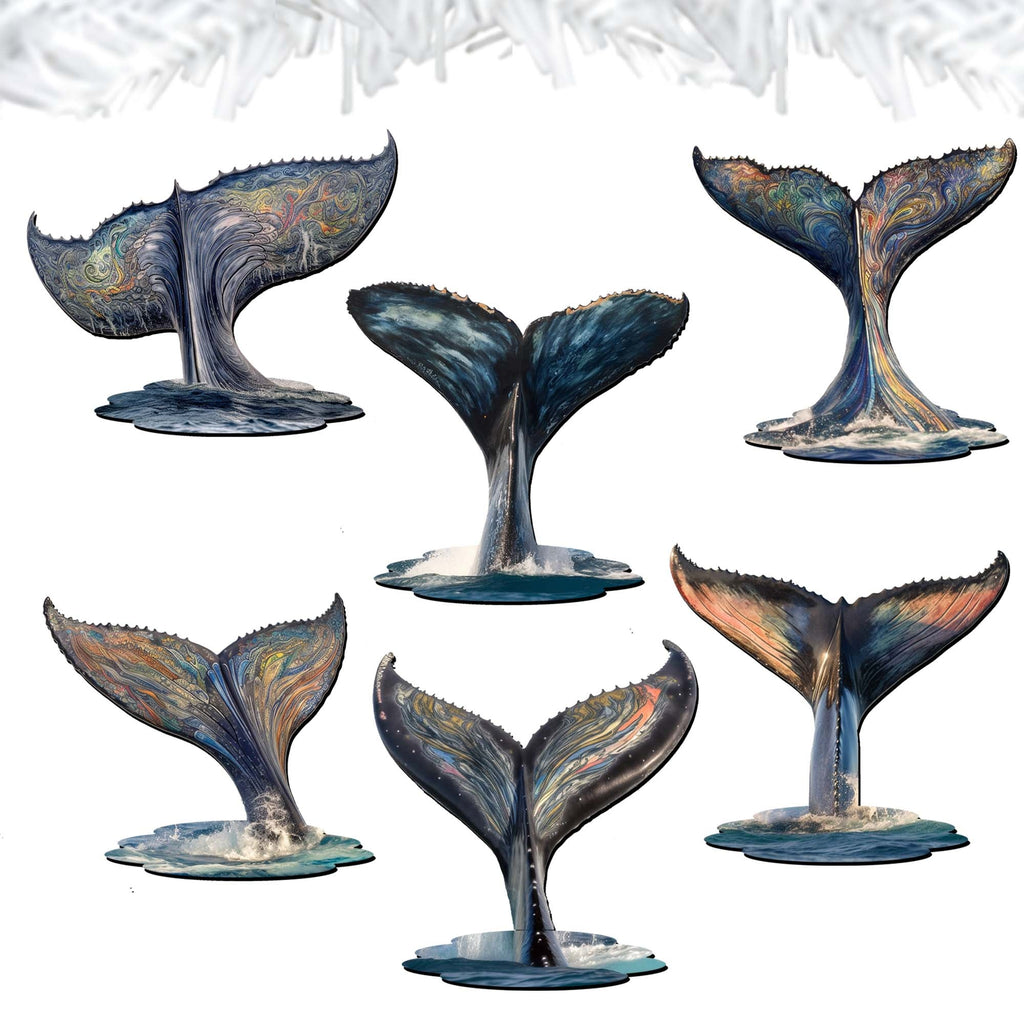 Vibrant Whale Stories Clip-On Eco Wood Decorative Ornaments Set of 6 by G. Debrekht - Wildlife Decor - 8090104C-S6