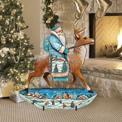 Reindeer Santa Christmas Outdoor Scene by G. DeBrekht - Christmas Santa Snowman Decor - 8151123F