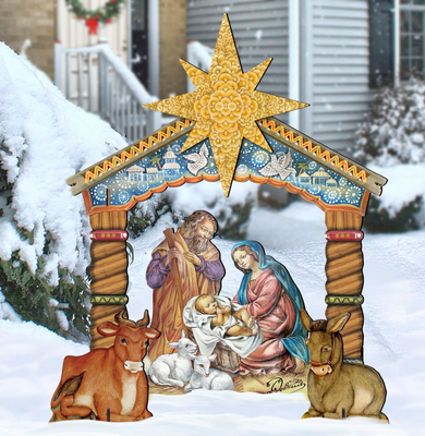 Nativity Holy Family Outdoor Set Handcrafted freestanding garden art made with high-quality plywood -sturdy & lightweight, UV protective coating, indoor & outdoor use, 100% handcrafted in the USA FS8114030