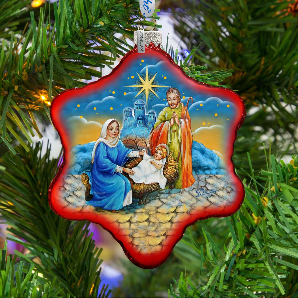 Holy Family Snowflake Glass Ornament by G. DeBrekht - Nativity Holiday Decor - 73552S