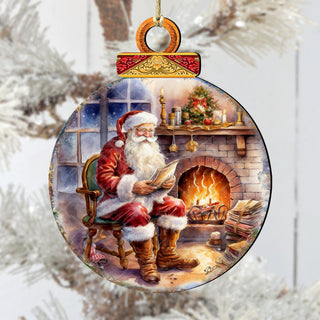 Santa at the Fireplace Wooden Ornaments by G. Debrekht Christmas Santa Snowman Decor - 8611089