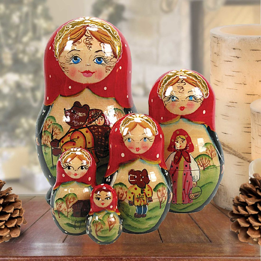 Bear and a Girl Matreshka Nesting Hand-Painted Dolls Set of 5 by G. DeBrekht - Christmas Decor - 120053
