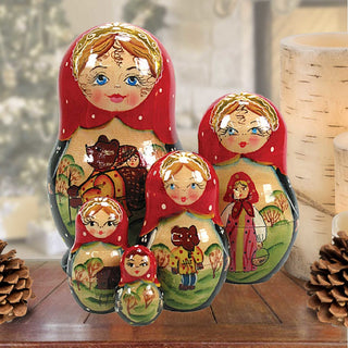 Bear and a Girl Matreshka Nesting Hand-Painted Dolls Set of 5 by G. DeBrekht - Christmas Decor - 120053