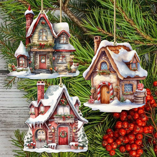 Christmas Houses Decorative Eco Wood Ornaments Set of 3 by G. Debrekht - Christmas Decor - 8091024-S3