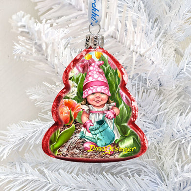 Spring Blossom Gnome Dwarf Mercury Glass Ornament by D. Gelsinger - Christmas Decor - 778107-DG