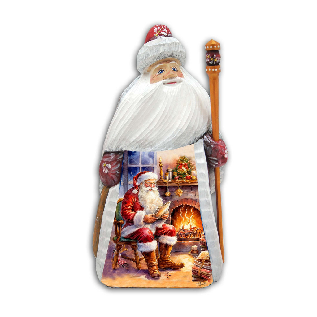 Santa at Fireplace Santa Hand-Painted WOODCARVED Figurine by G. DeBrekht - Nativity Holiday Decor - 8209019