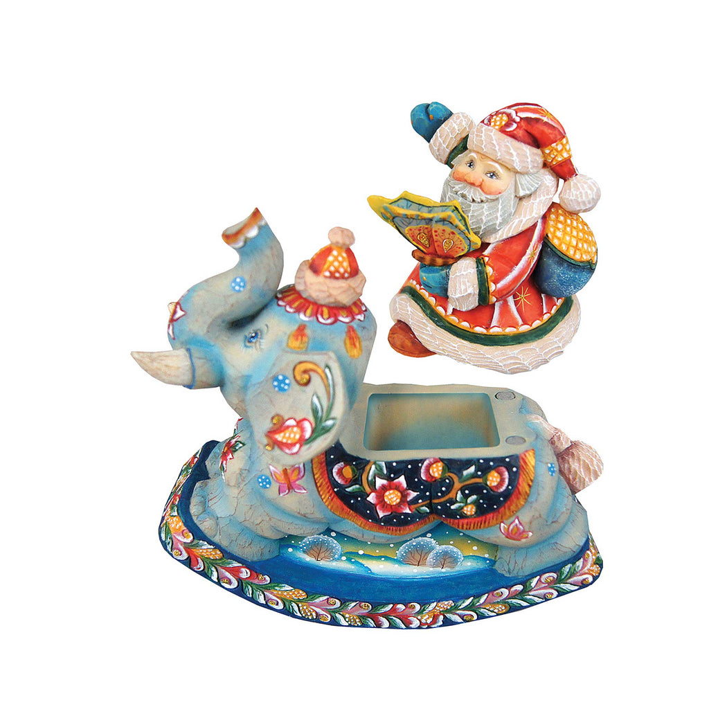 Santa on Elephant Surprise Box Handcrafted Christmas Figurine - G. DeBrekht - Christmas Santa Snowman Decor - 51138