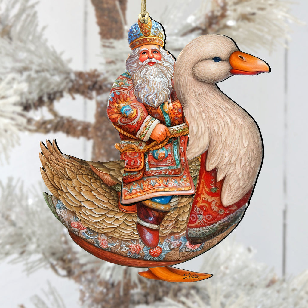 Charming Santa on Goose Wooden Ornaments by G. Debrekht Christmas Santa Snowman Decor - 8611063