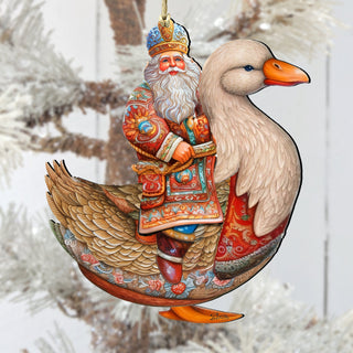 Charming Santa on Goose Wooden Ornaments by G. Debrekht Christmas Santa Snowman Decor - 8611063