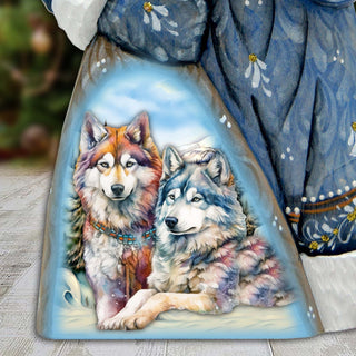 Winter Wolves Santa in Blue Hand-Painted WOODCARVED Masterpiece by G. DeBrekht - Christmas Decor - 8214824