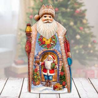 Santa's Surprise Visit Santa Hand-Painted WOODCARVED Masterpiece by G. DeBrekht - Christmas Decor - 210233SE