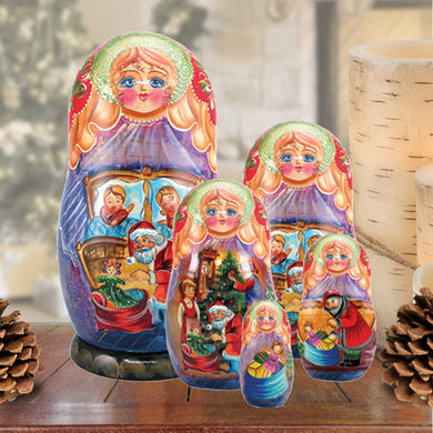 Night Before Christmas Matreshka Nesting Hand-Painted Doll Set of 5 by G. DeBrekht - Christmas Decor - 130271