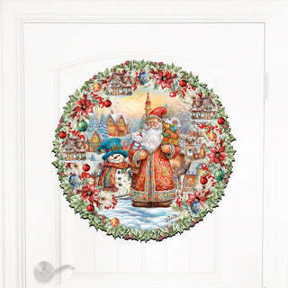 Merry Christmas Wreath Holiday Door Decor by G. Debrekht - Christmas Santa Snowman Decor - 8611069H