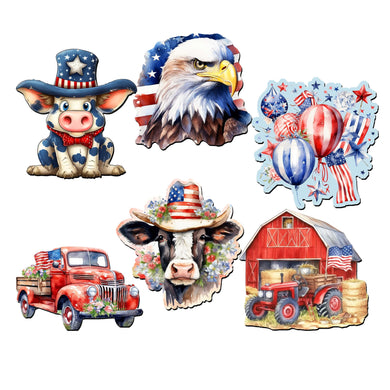 American flag Decorative Eco Wood Magnets Set of 6 by G. Debrekht - Patriotic Decor - 8090002G-S6