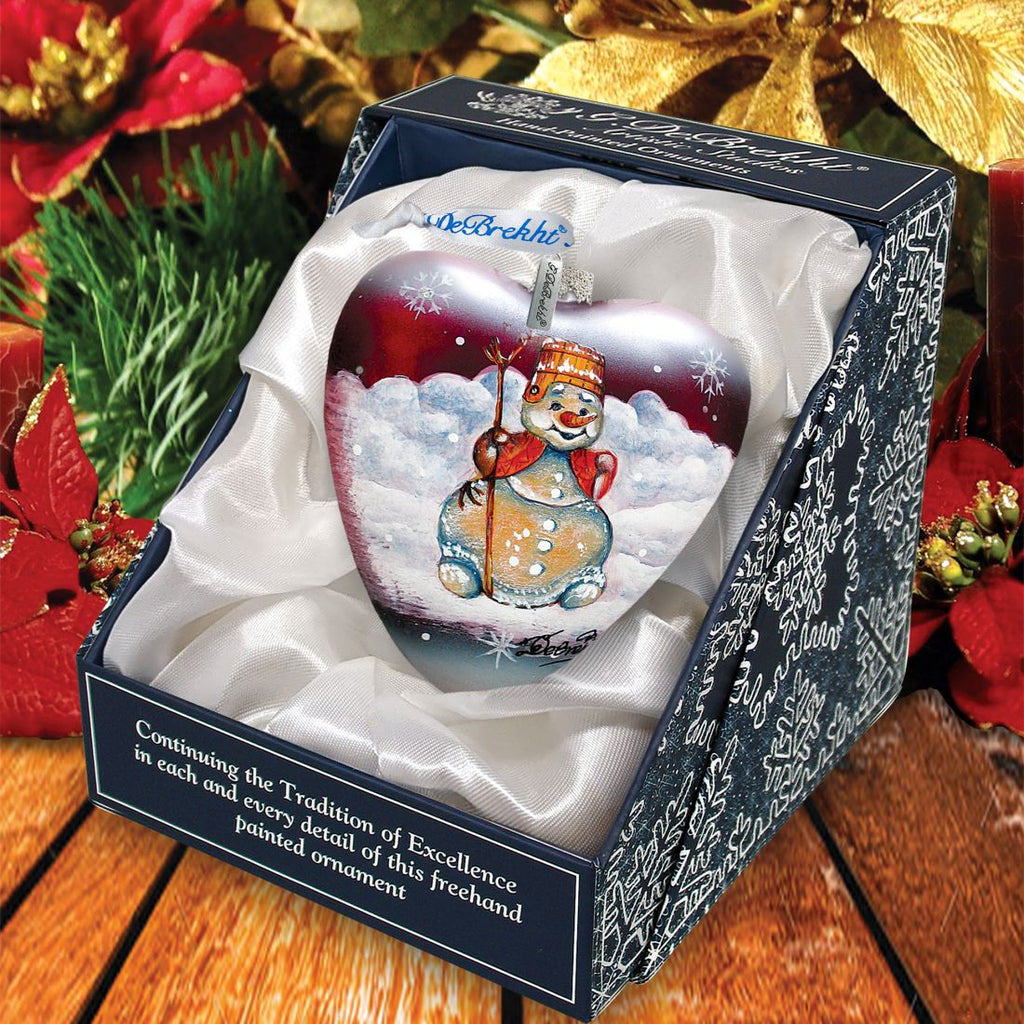 Snowman Heart Glass Ornament by G. DeBrekht - Christmas Santa Snowman Decor - 73331