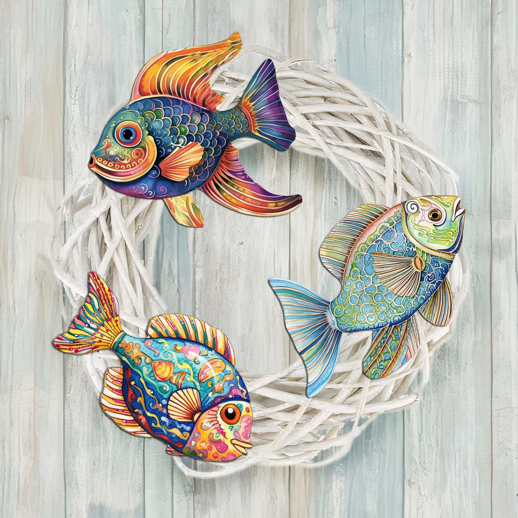 Coastal Fish Clip-On Eco Wood Decorative Ornaments Set of 3 by G. Debrekht - Coastal Decor - 8091034C-S3