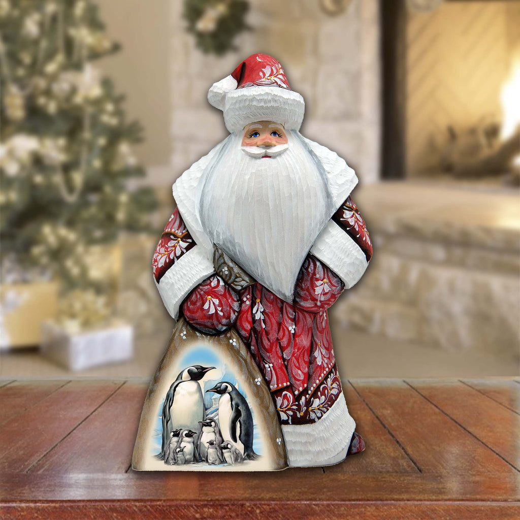 Penguin's Family Santa in Red Hand-Painted WOODCARVED Masterpiece by G. DeBrekht - Christmas Decor - 8214822