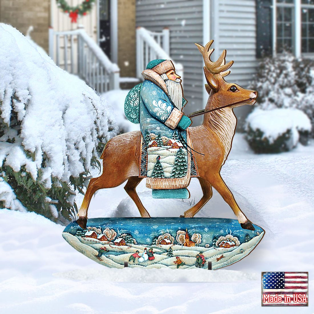 Reindeer Santa Christmas Outdoor Scene by G. DeBrekht - Christmas Santa Snowman Decor - 8151123F