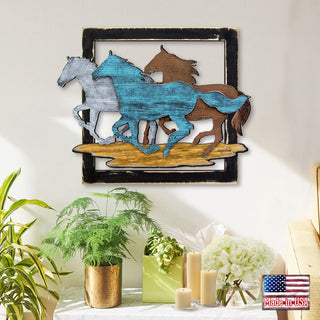 Wild Stallions in Frame Wooden Wall Decor by G. DeBrekht - Nature Wildlife Decor  - G98159S3