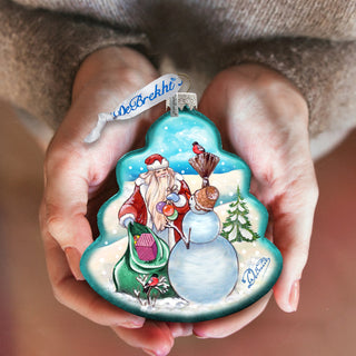 Santa with Snowman Tree Glass Ornament by G. DeBrekht - Christmas Santa Snowman Decor - 762-011