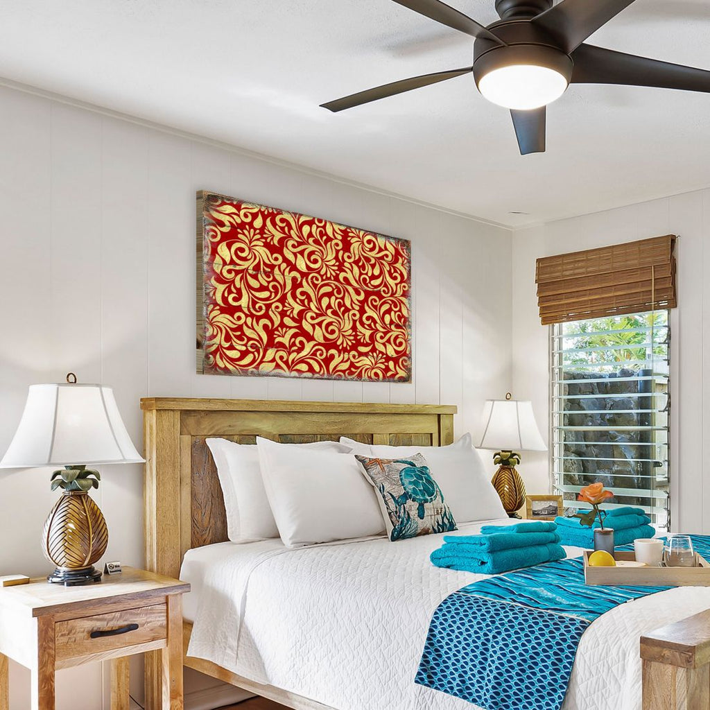 Red and Gold Floral Rustic Wooden Wall Art by G. DeBrekht - Floral Ornamental Decor - 95006B