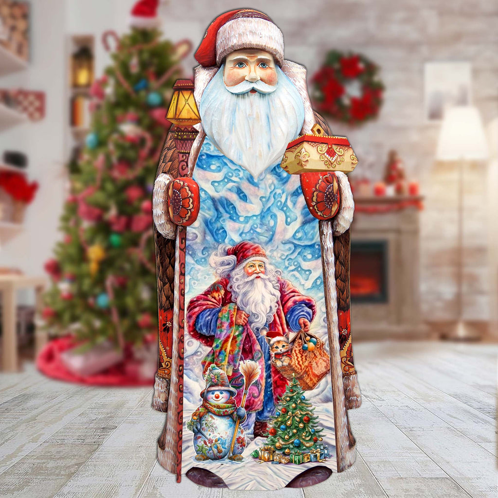 Christmas Magic Santa Hand-Painted WOODCARVED Masterpiece Figurine by G. DeBrekht - Santa Snowman Christmas Decor - 215871