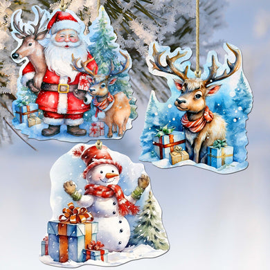 Christmas Is Here Decorative Eco Wood Ornaments Set of 3 by G. Debrekht - Christmas Decor - 8091028-S3