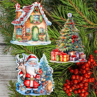 Christmas Is Here Clip-On Eco Wood Decorative Ornaments Set of 3 by G. Debrekht - Christmas Decor - 8091028C-S3