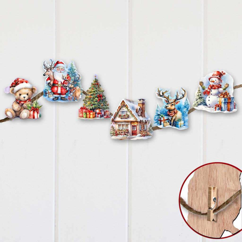 Christmas Is Here Clip-On Eco Wood Decorative Ornaments Set of 6 by G. Debrekht - Christmas Decor - 8090028C-S6