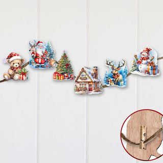 Christmas Is Here Clip-On Eco Wood Decorative Ornaments Set of 6 by G. Debrekht - Christmas Decor - 8090028C-S6