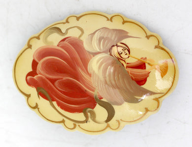 Handpainted Jewelry Lacquered Miniature Brooch Pin by G.DeBrekht Unique Handmade Gift Collectible and Home Decoration