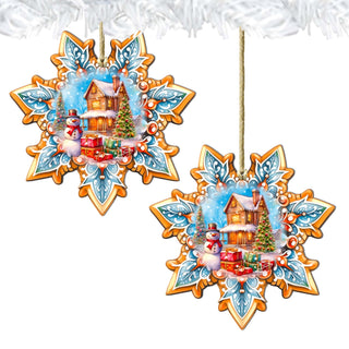 Snowman's Gifts Snowflake Wooden Ornaments by G. Debrekht - Christmas Santa Snowman Decor - 8688404