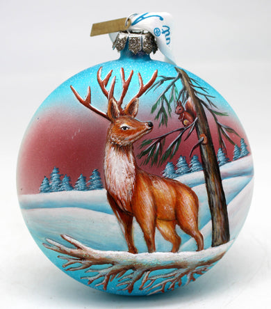One-of-a-Kind Father Deer Glass Ornament with Sculpted Deer 4.5