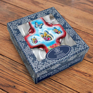 Butterflies Cross Red Glass Ornament by G. DeBrekht - Nativity Holiday Decor - 758-001R