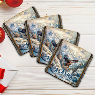 Alaska Bald Eagle Wooden Coasters Set of 4 – The Great Land Wildlife Drink Coasters - 95412C-S4