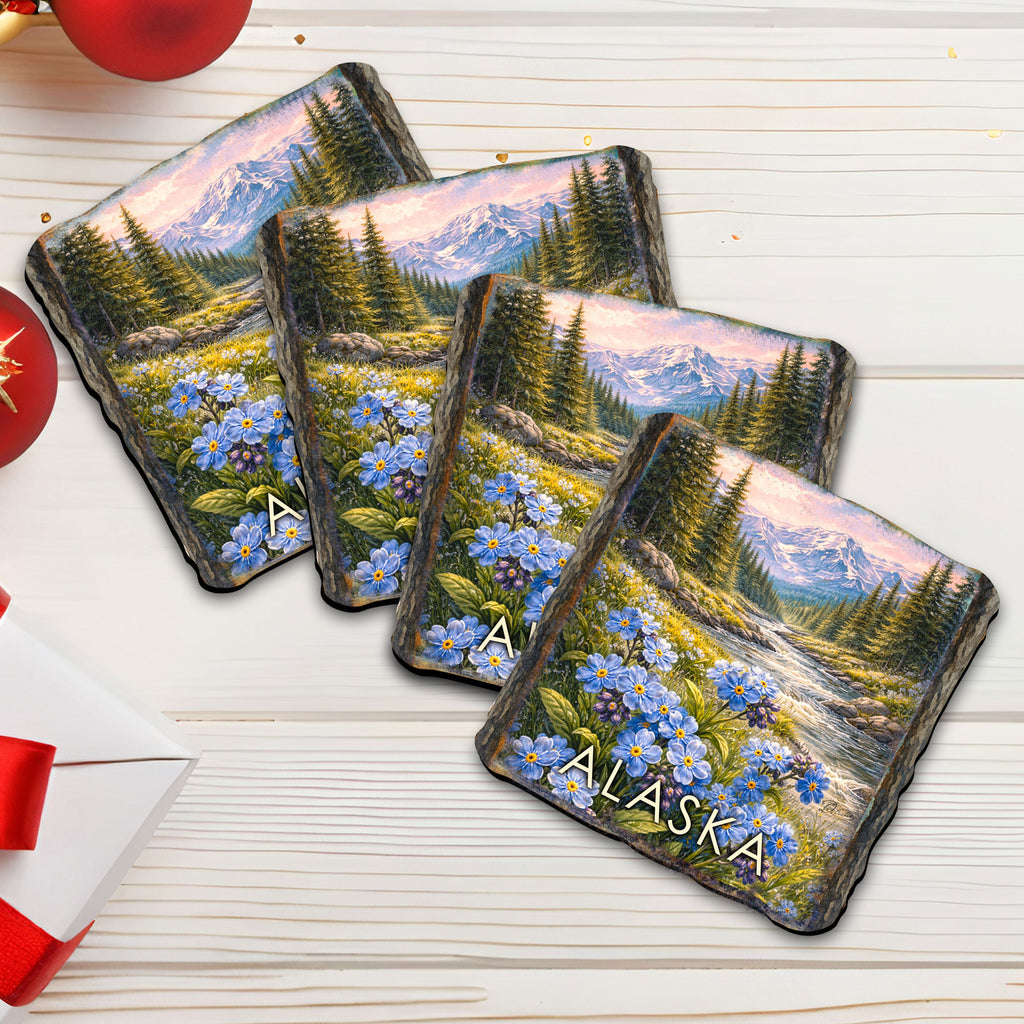 Alaska Wildflower Wooden Coasters Set of 4 – Mountain Landscape Drink Coasters - 95413C-S4 (Copy)