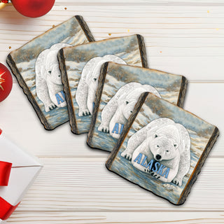 Alaska Polar Bear Wooden Coasters Set of 4 – Arctic Wildlife Souvenir Drink Coasters, Made in USA – 95419C-S4