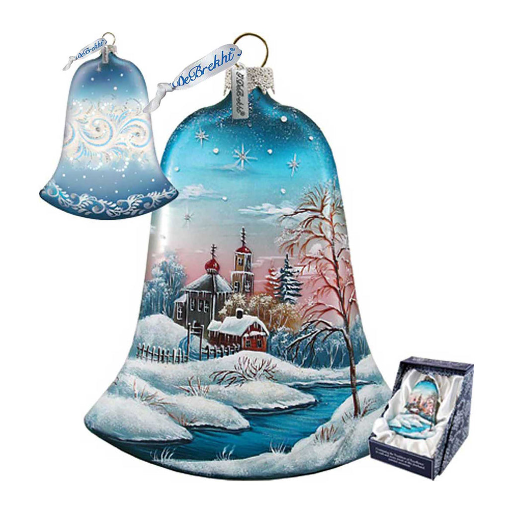 Winter Landscape Bell Glass Ornament by G. DeBrekht - Christmas Decor - 73181