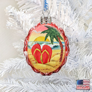Sandals on Beach Mercury Glass Ornament by G. DeBrekht - Coastal Holiday Decor - 777376