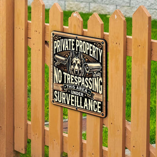 Private Property No Trespassing Surveillance Wooden Sign – Handcrafted Rustic Dog Security Sign by Designocracy – Indoor & Outdoor Décor - 961064