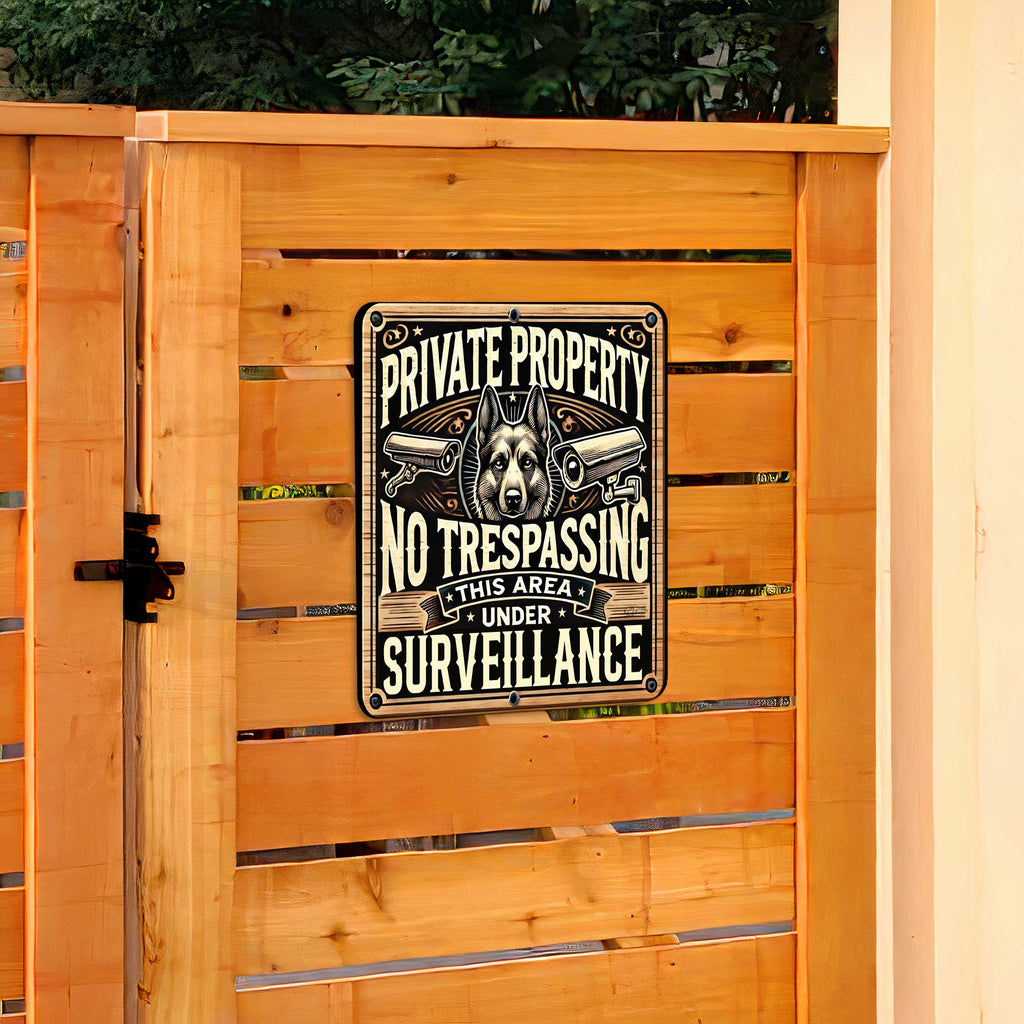 Private Property No Trespassing Surveillance Wooden Sign – Handcrafted Rustic Dog Security Sign by Designocracy – Indoor & Outdoor Décor - 961064